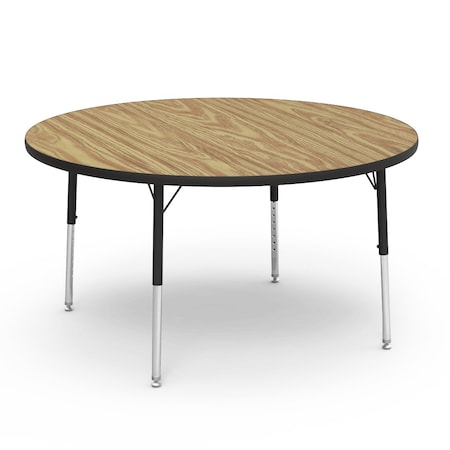 Virco 48 in. W, 48 in. L, 17-25 in. H, Medium Oak Top / Black Edge 4848RLO